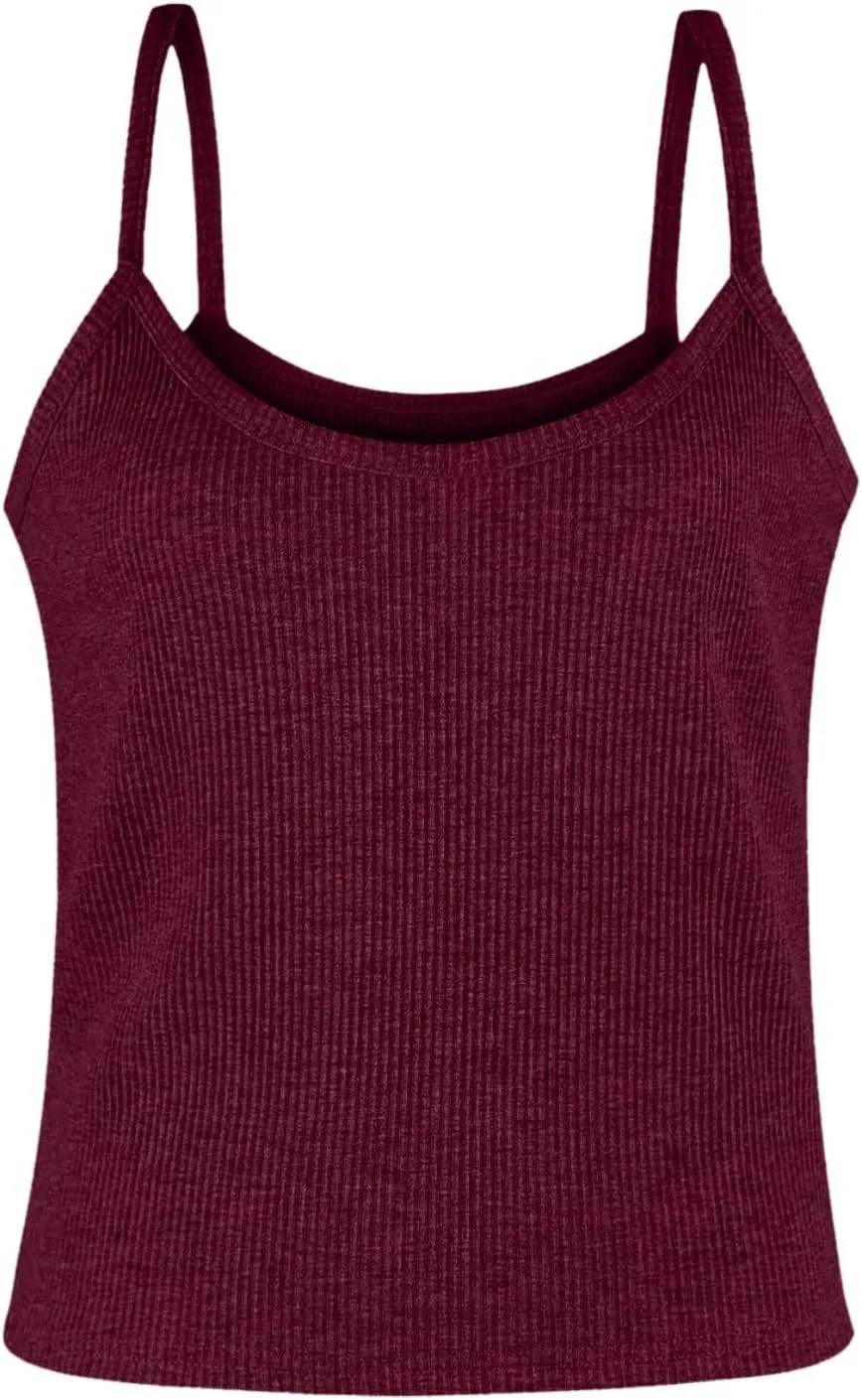 Franterd Summer Tank Tops for Women 2025 Tremdy Ribbed Spaghetti Strap Camisole Top Scoop Neck Slim Fit Basic Workout Shirts