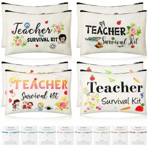 Frienda 16 Pieces Appreciation Present Gifts Set, 8 Survival Kit Makeup Bag Makeup Pouch Cosmetic Bag, 8 Blessing Card Bracelet