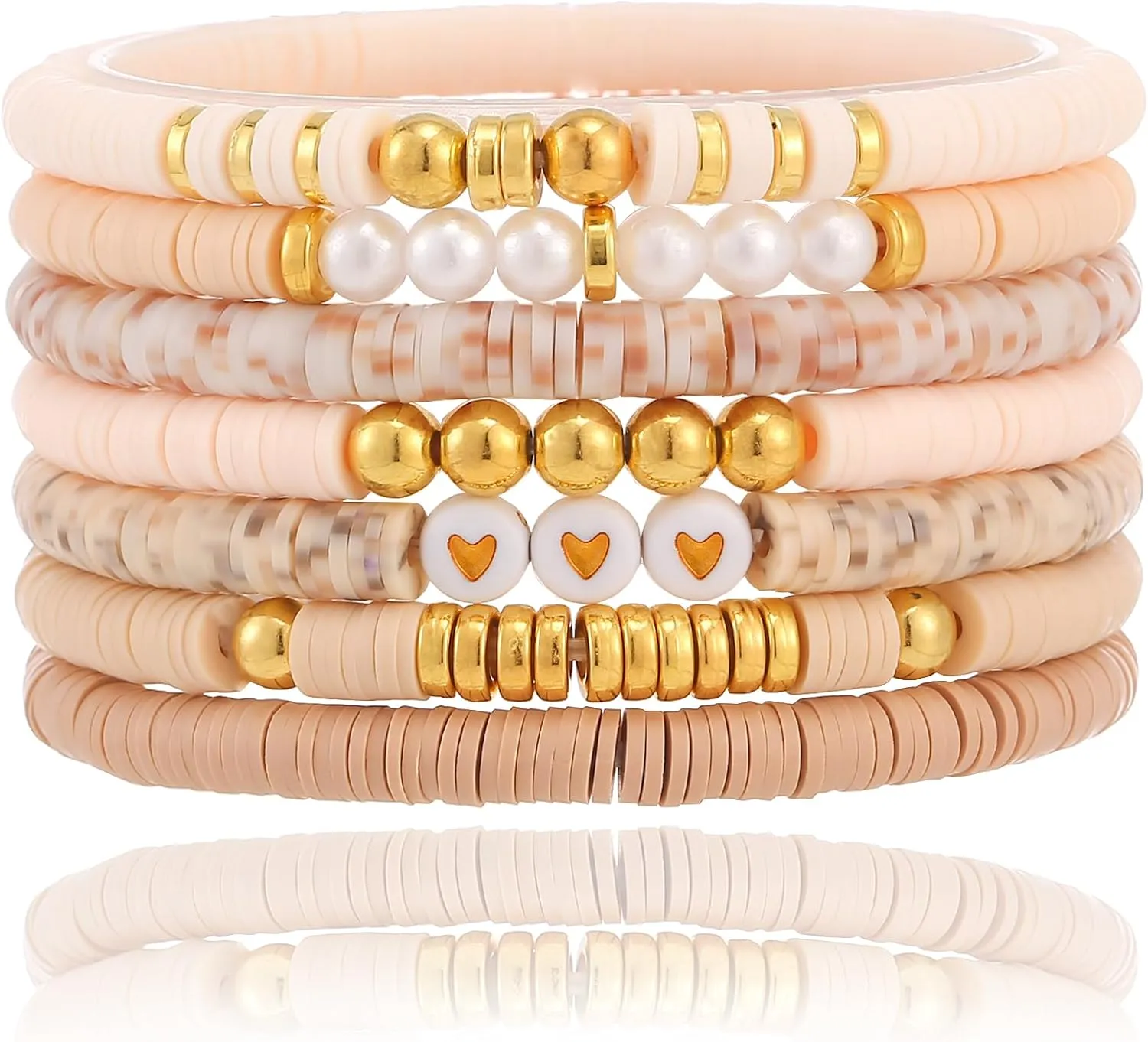 Friendship Bracelets Trendy Heishi Clay Bead Bracelets Stack Gold Beaded Stretch Bracelets for Women Boho Stackable Bracelets Bulk Cute Preppy Jewelry