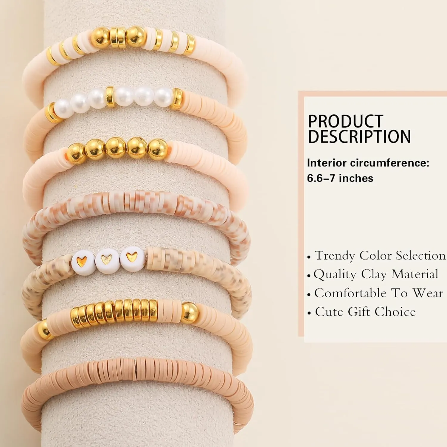Friendship Bracelets Trendy Heishi Clay Bead Bracelets Stack Gold Beaded Stretch Bracelets for Women Boho Stackable Bracelets Bulk Cute Preppy Jewelry
