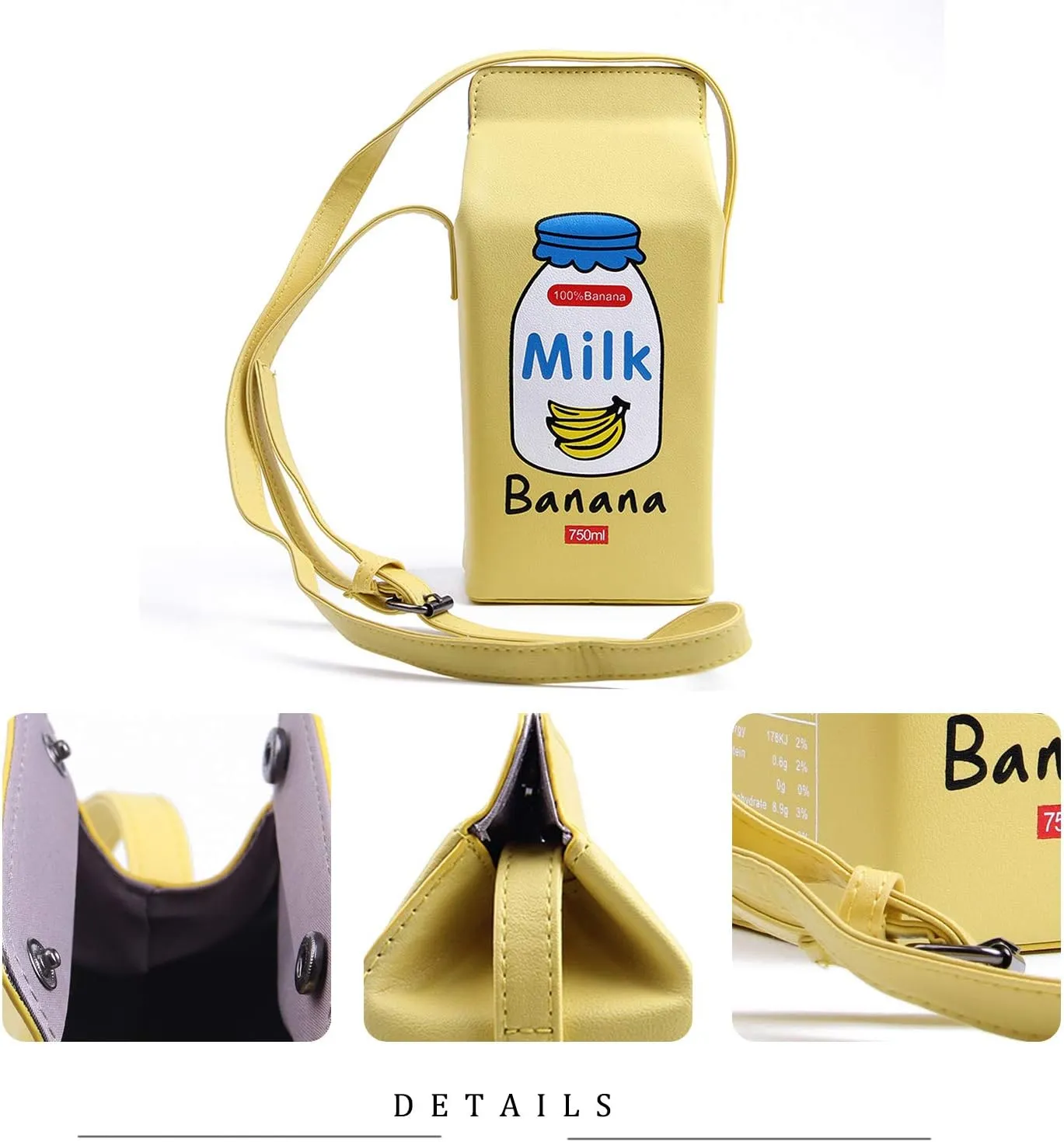 Fruits Banana Strawberry Milk Box Cross Body Purse Bag Women Phone Wallet Shoulder Bags