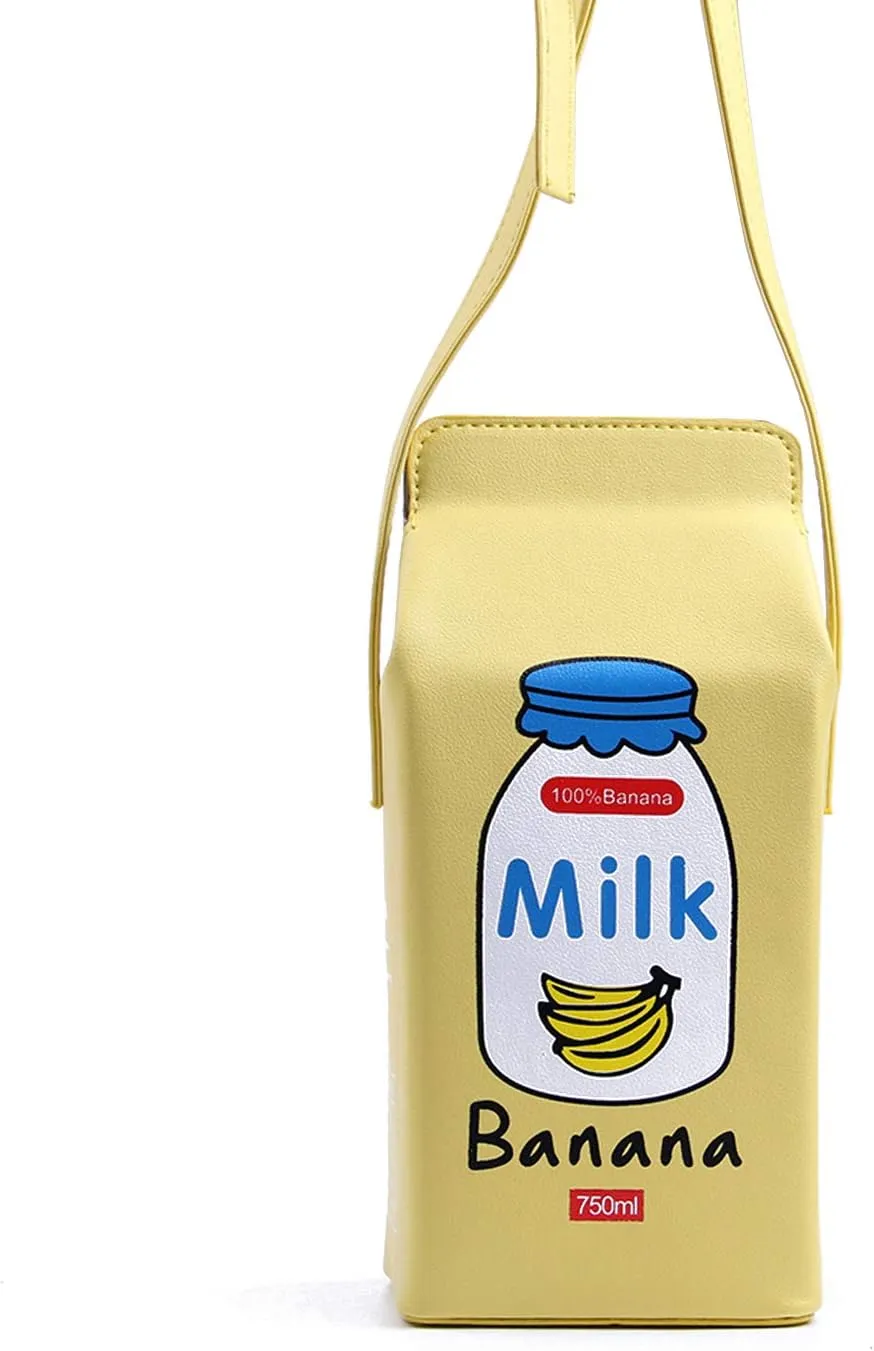 Fruits Banana Strawberry Milk Box Cross Body Purse Bag Women Phone Wallet Shoulder Bags