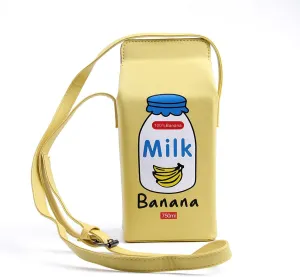 Fruits Banana Strawberry Milk Box Cross Body Purse Bag Women Phone Wallet Shoulder Bags