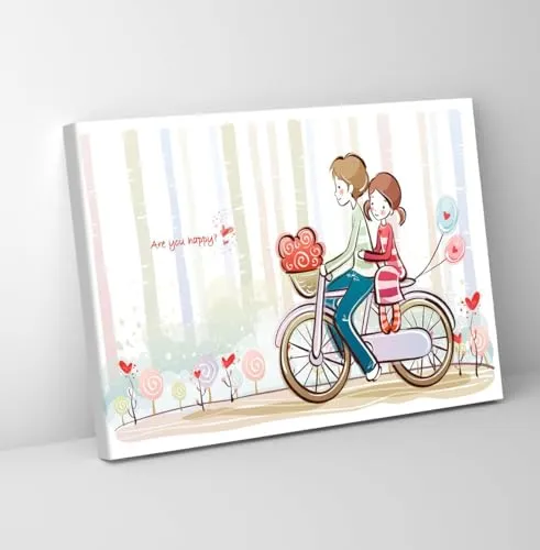 GADGETS WRAP Canvas Gallery Wrap Framed for Home Office Studio Living Room Decoration (11x9inch) - Cute Valentine Love Couple Cartoon