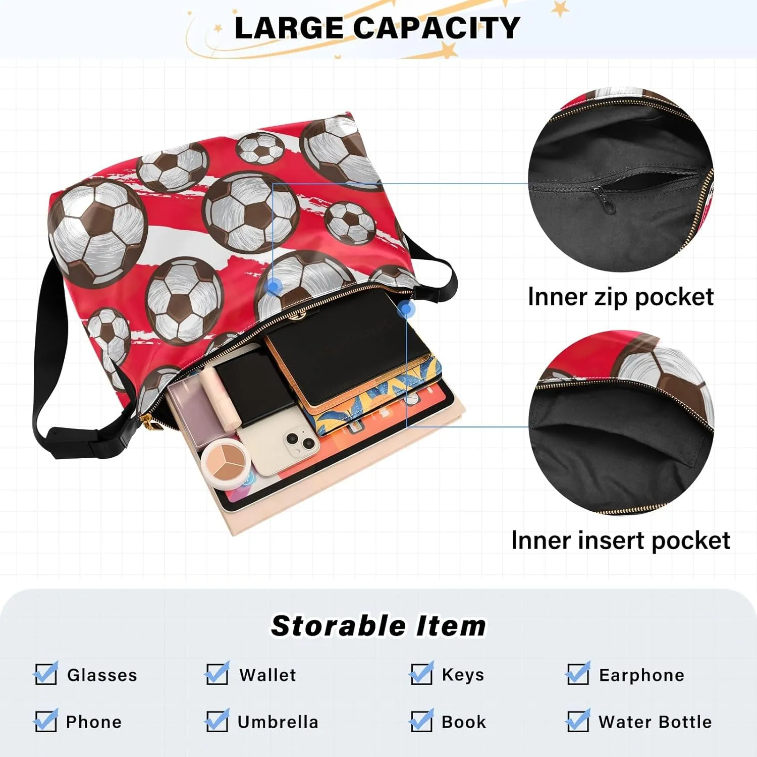 GAIGEO Football And Soccer Leather Satchel Shoulder Bag, Women's Shoulder Bags, Large Crossbody Bag