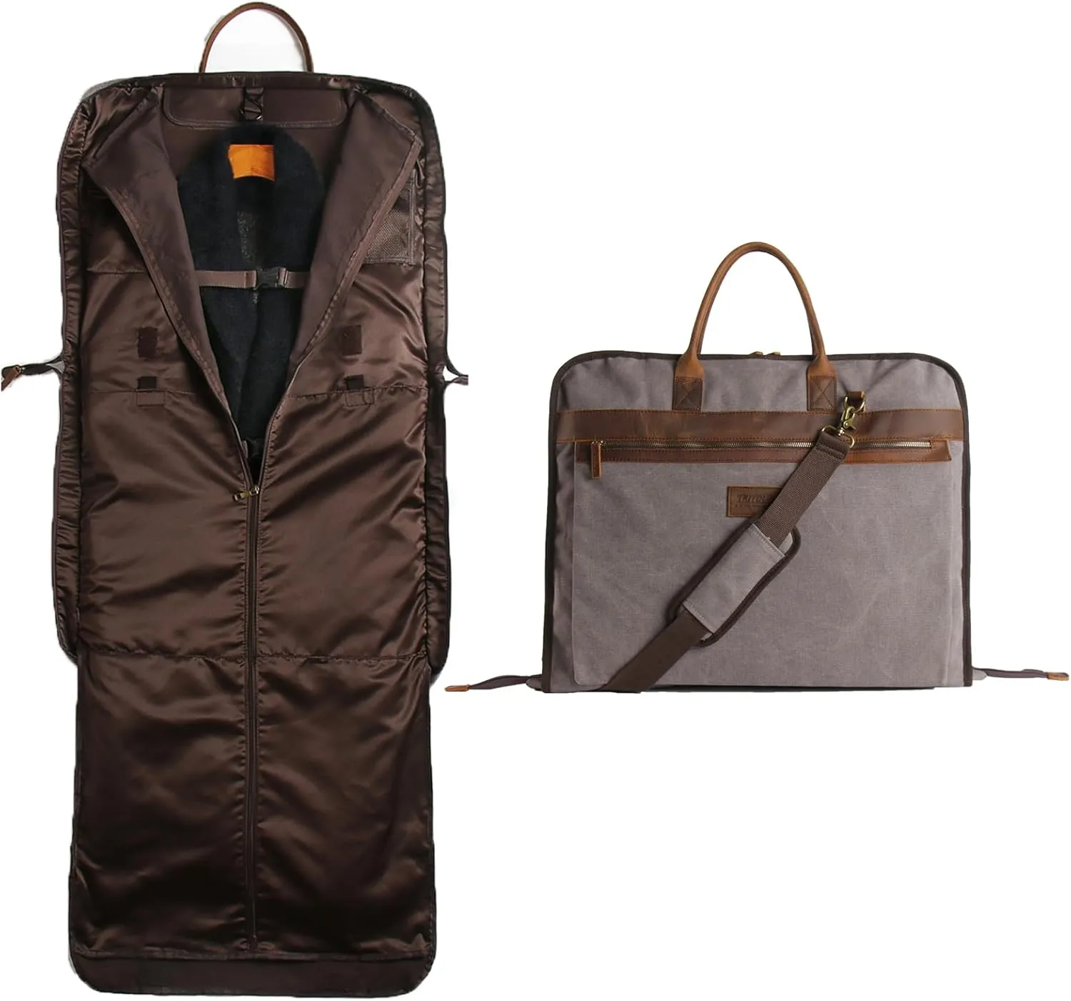 Garment Bags for Travel Leather Canvas Suit Bag with Extended Design Computer Compartment