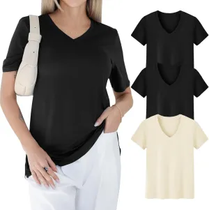 GAYHAY 3 Pack V Neck T Shirts for Women - Casual Loose Fit Spring Summer Tops Trendy Soft Short Sleeve Basics Tees 2025