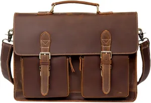 Genuine Leathe Vintage Man Handbag Briefcase Men Shoulder Bags Brown Business 15.6 Inch Laptop Bag