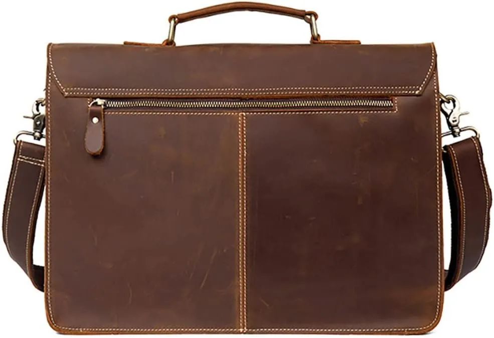 Genuine Leathe Vintage Man Handbag Briefcase Men Shoulder Bags Brown Business 15.6 Inch Laptop Bag