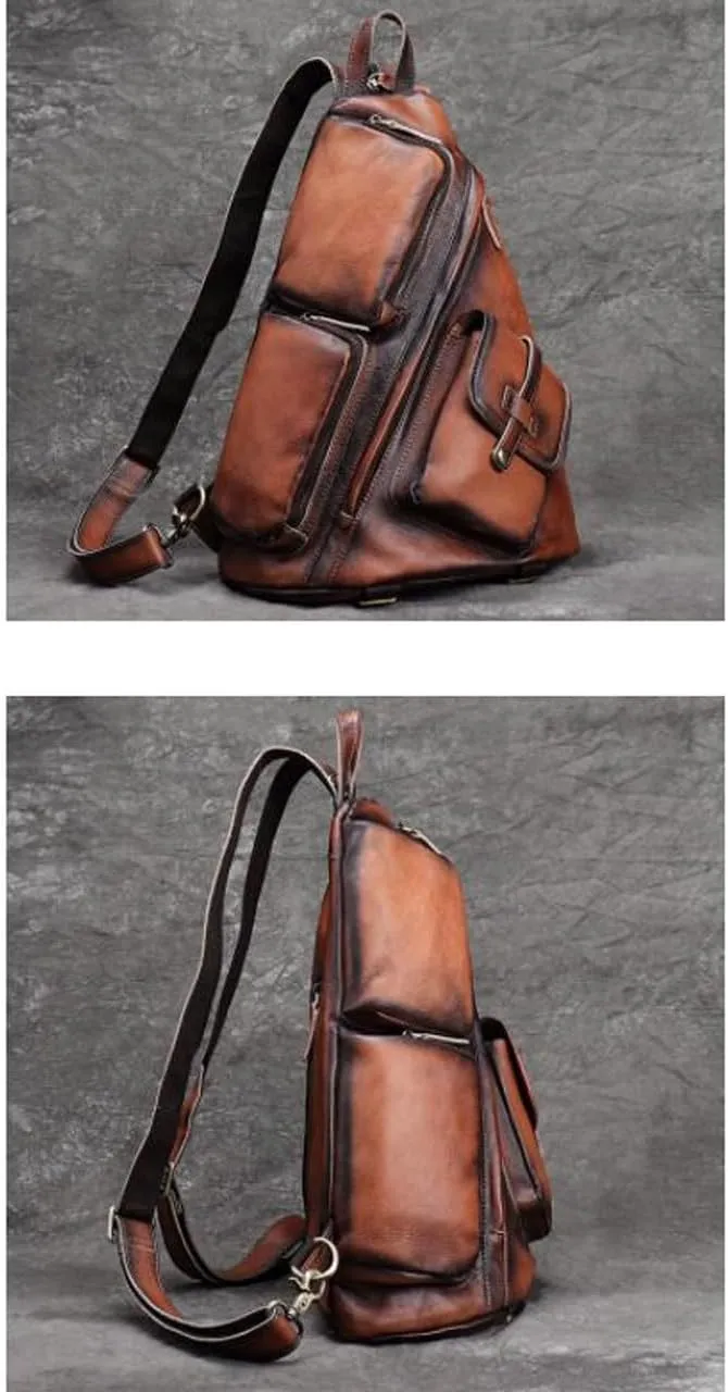 Genuine Leather Backpacks Mens Shoulder Bags Casual Daypacks Briefcases Waist Packs Laptop Bags Travel Bags(Brown2)