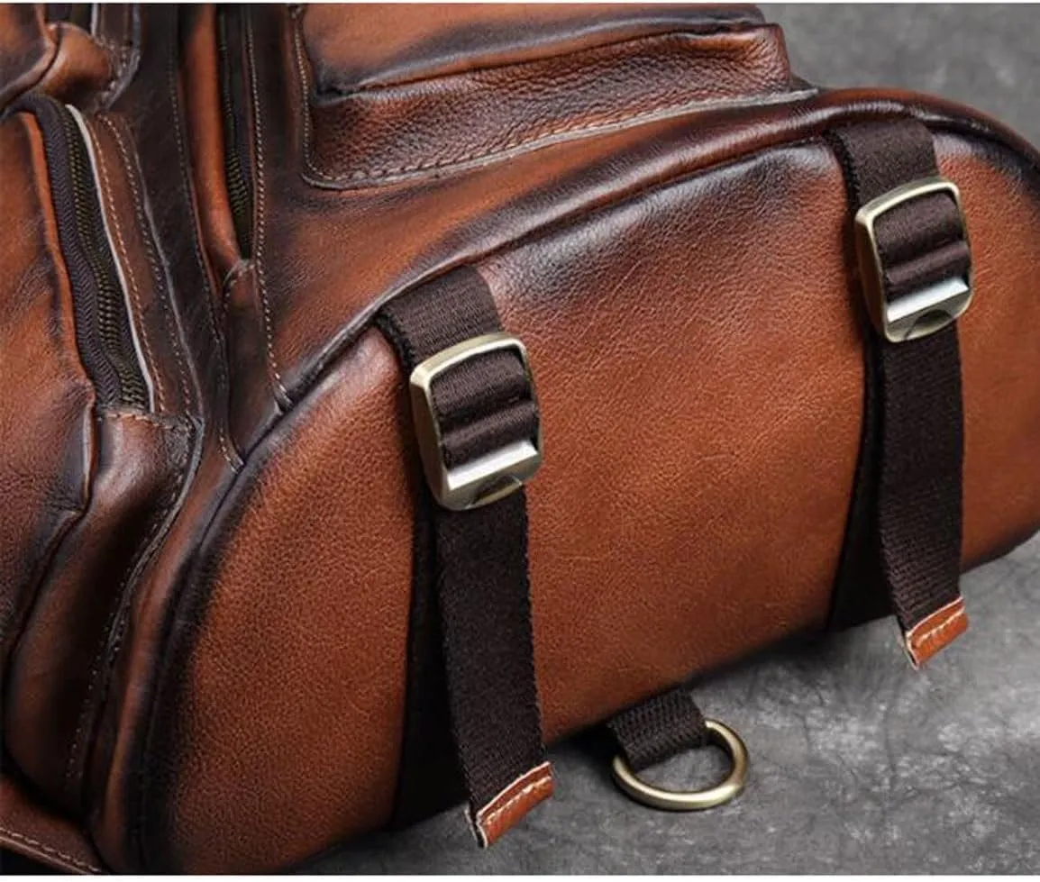 Genuine Leather Backpacks Mens Shoulder Bags Casual Daypacks Briefcases Waist Packs Laptop Bags Travel Bags(Brown2)
