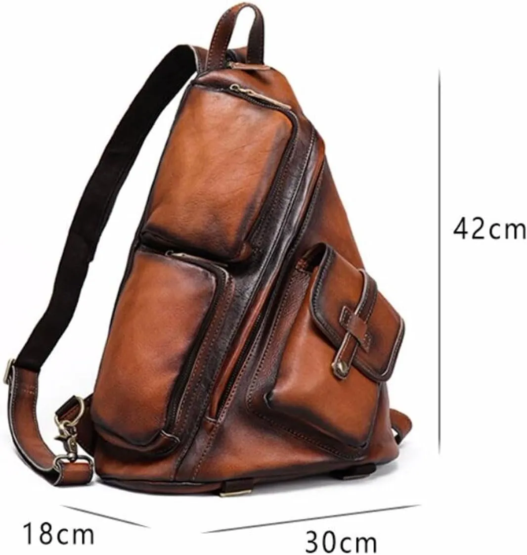 Genuine Leather Backpacks Mens Shoulder Bags Casual Daypacks Briefcases Waist Packs Laptop Bags Travel Bags(Brown2)