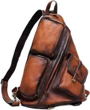 Genuine Leather Backpacks Mens Shoulder Bags Casual Daypacks Briefcases Waist Packs Laptop Bags Travel Bags(Brown2)