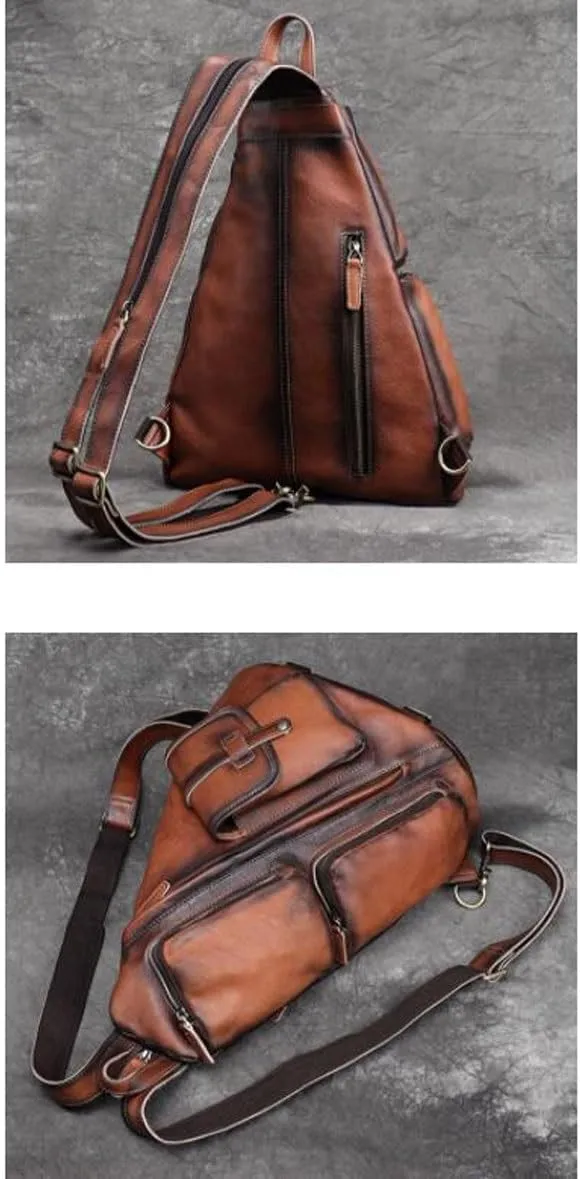 Genuine Leather Backpacks Mens Shoulder Bags Casual Daypacks Briefcases Waist Packs Laptop Bags Travel Bags(Brown2)