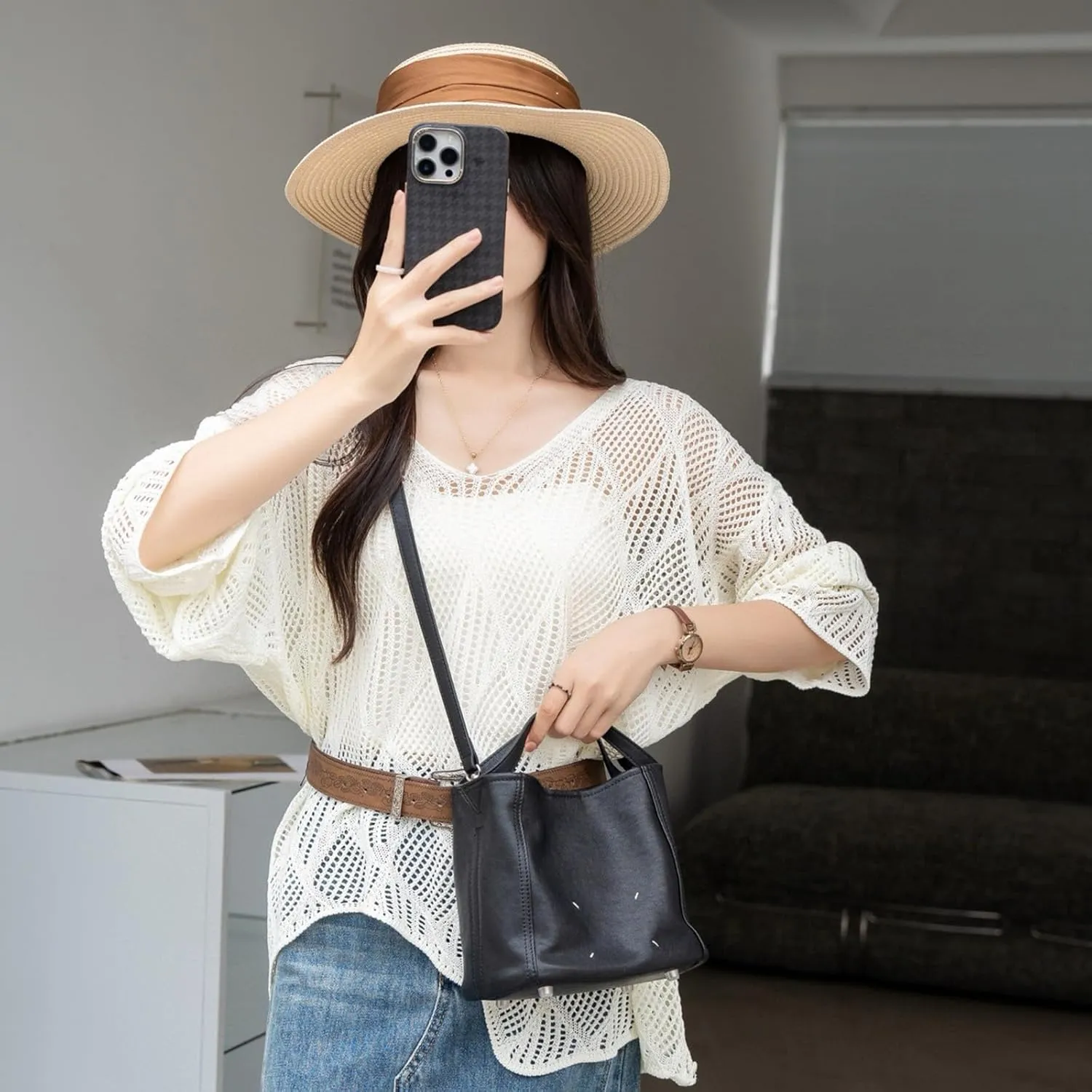 Genuine Leather handbag for Women,Casual shoulder bag,trendy Hobo Buckets Satchel,large-capacity crossbody bag,cute purse.