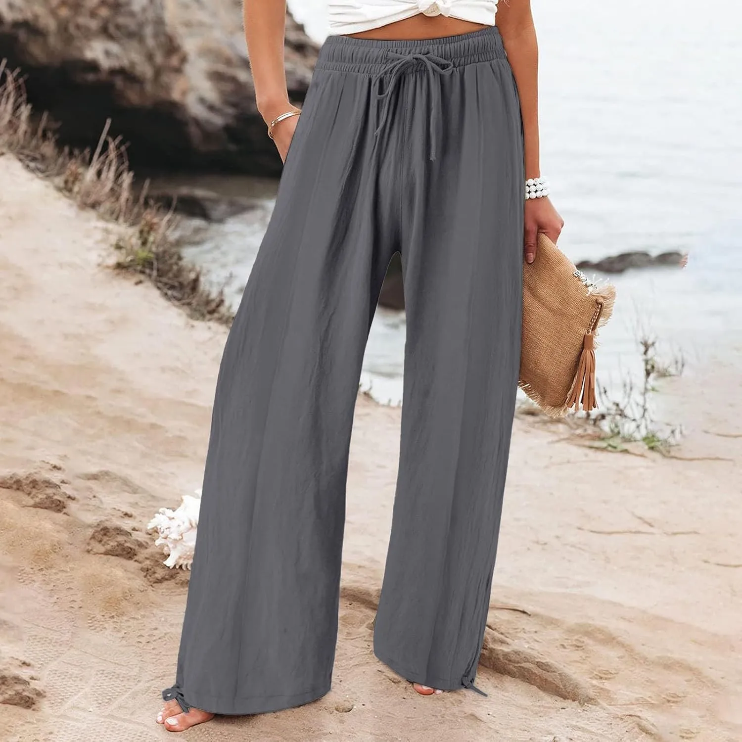 GIERIDUC Wide Leg Dress Pants Womens Palazzo 2025 Baggy Linen Trousers Flowy Summer High Waisted Business Work Casual Pants