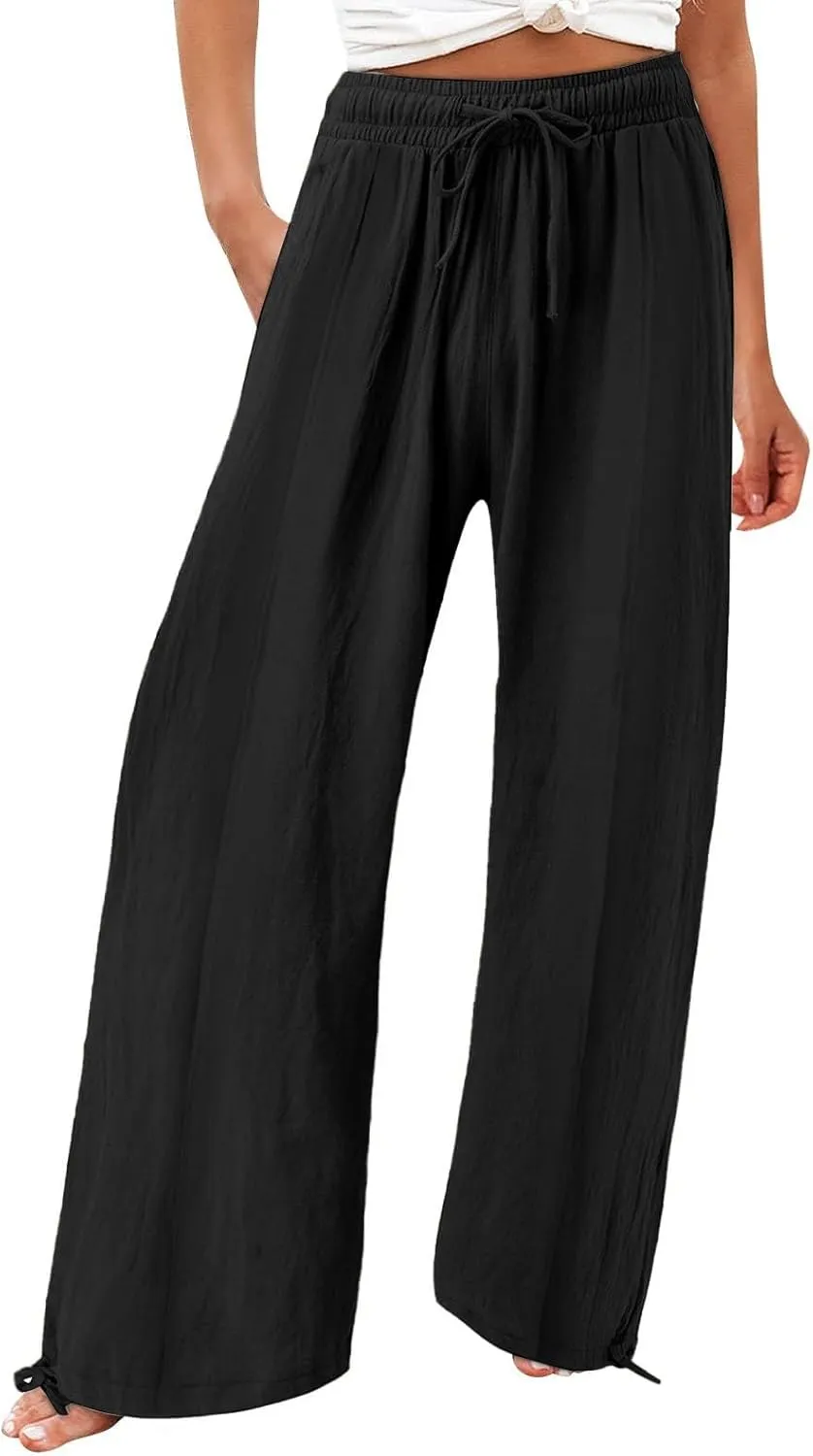 GIERIDUC Wide Leg Dress Pants Womens Palazzo 2025 Baggy Linen Trousers Flowy Summer High Waisted Business Work Casual Pants