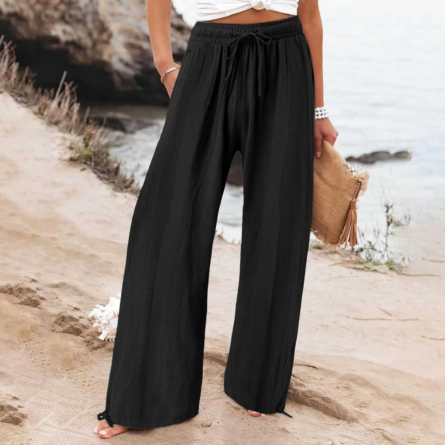 GIERIDUC Wide Leg Dress Pants Womens Palazzo 2025 Baggy Linen Trousers Flowy Summer High Waisted Business Work Casual Pants