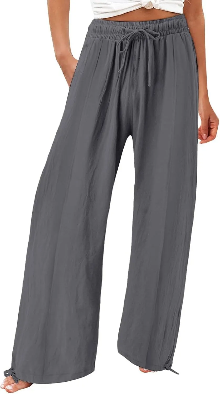 GIERIDUC Wide Leg Dress Pants Womens Palazzo 2025 Baggy Linen Trousers Flowy Summer High Waisted Business Work Casual Pants