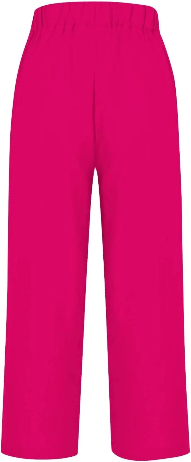 GIERIDUC Womens Casual Cotton Linen Pants Lightweight Summer Relaxed Fit Elastic Waist Wide Leg Solid Lounge Long Trousers