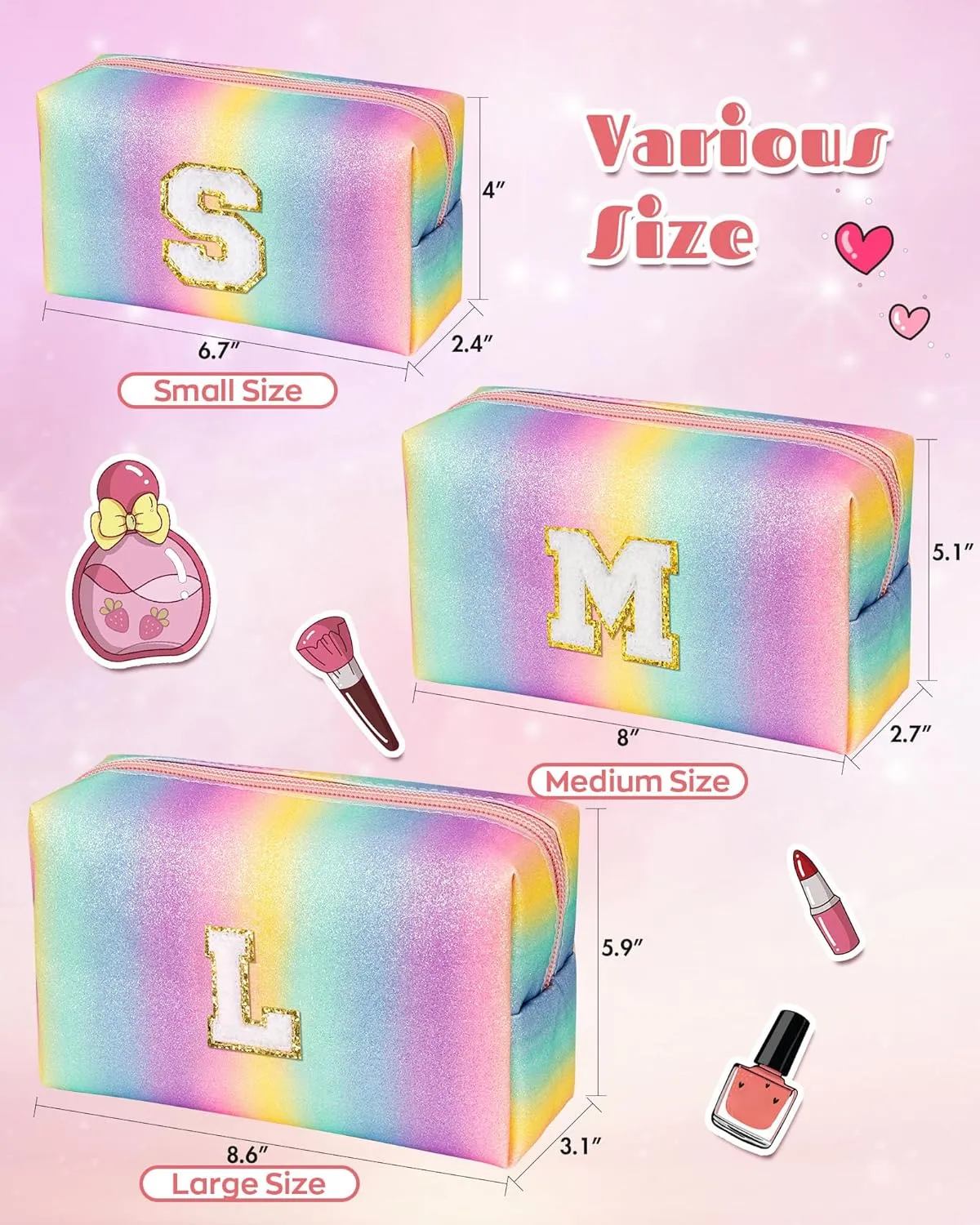 Gifts for 4 5 6 7 8 9 10 11 12 Years Old Girls, Monogrammed Travel Makeup Bag for Kid, Preppy Toiletry Bag, Skin Care Organization Stuff, Accessories Bag for Daughter Granddaughter (Small)