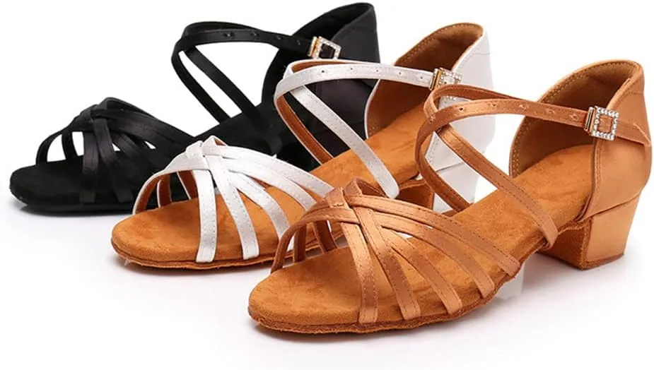 Girls Latin Dance Shoes Low Heels Ballroom Salsa Tango Performance Practice Dance Shoes Open Toe Dancing Sandals