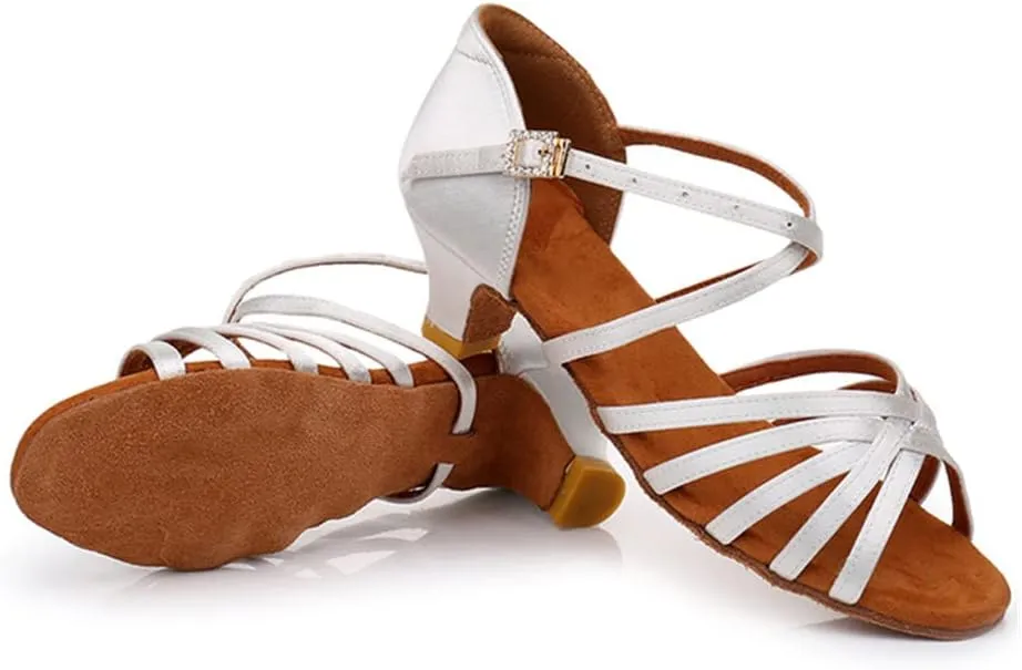 Girls Latin Dance Shoes Low Heels Ballroom Salsa Tango Performance Practice Dance Shoes Open Toe Dancing Sandals