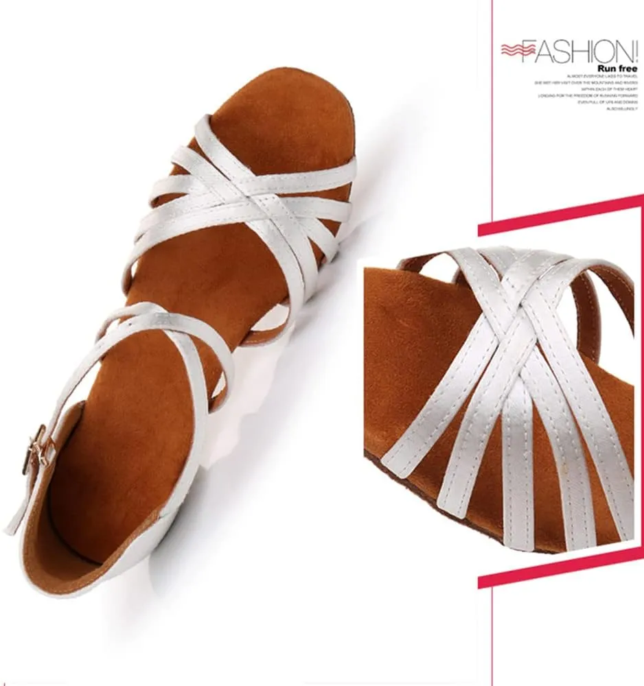 Girls Latin Dance Shoes Low Heels Ballroom Salsa Tango Performance Practice Dance Shoes Open Toe Dancing Sandals
