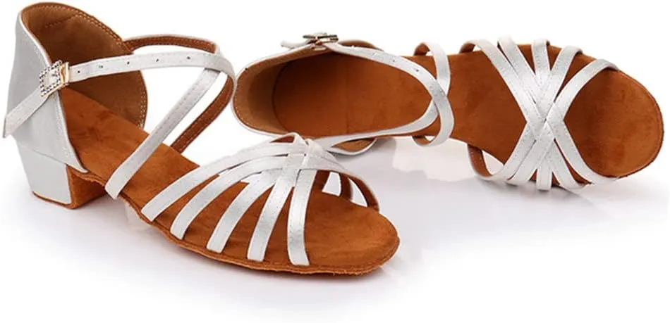 Girls Latin Dance Shoes Low Heels Ballroom Salsa Tango Performance Practice Dance Shoes Open Toe Dancing Sandals