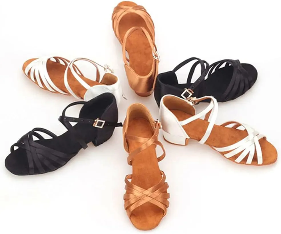 Girls Latin Dance Shoes Low Heels Ballroom Salsa Tango Performance Practice Dance Shoes Open Toe Dancing Sandals