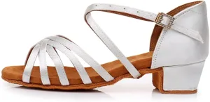Girls Latin Dance Shoes Low Heels Ballroom Salsa Tango Performance Practice Dance Shoes Open Toe Dancing Sandals