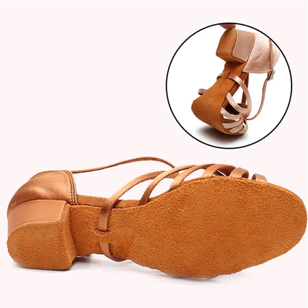 Girls Latin Dance Shoes Low Heels Ballroom Salsa Tango Performance Practice Dance Shoes Open Toe Dancing Sandals