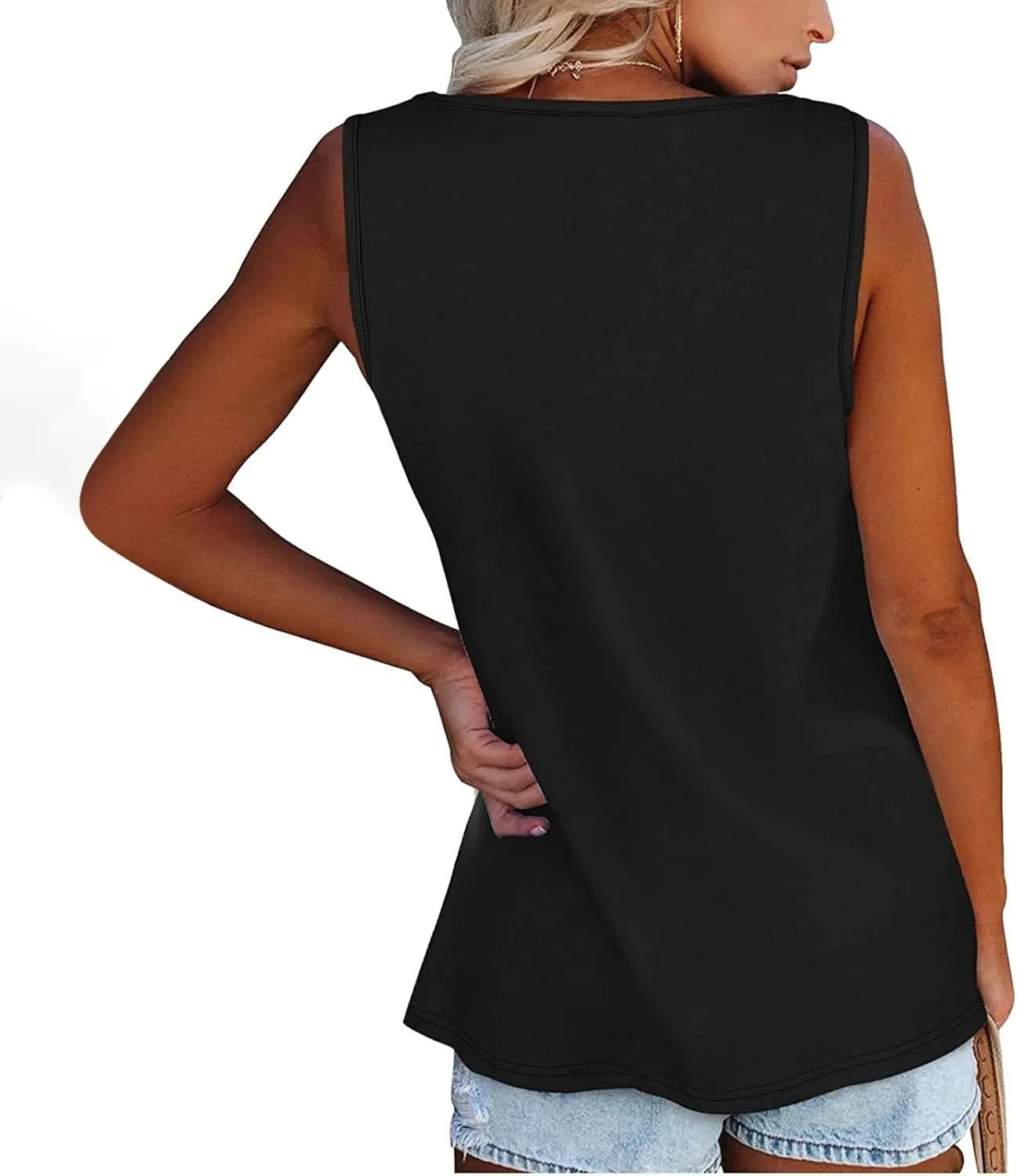 GOFULY Tank Top for Women Loose Fit Solid Plain Summer Oversized T Shirts Plus Size Tank Henley Button Down Sleeveless Top