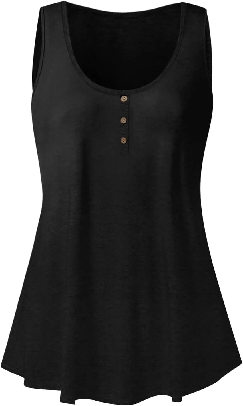 GOFULY Tank Top for Women Loose Fit Solid Plain Summer Oversized T Shirts Plus Size Tank Henley Button Down Sleeveless Top