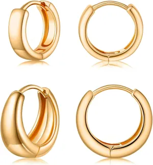 Gold Huggie Hoop Earrings Set for Women Small Chunky Gold Silver Earrings 14K Gold Filled Hypoallergenic Trendy Jewelry Dainty Huggie Earrings