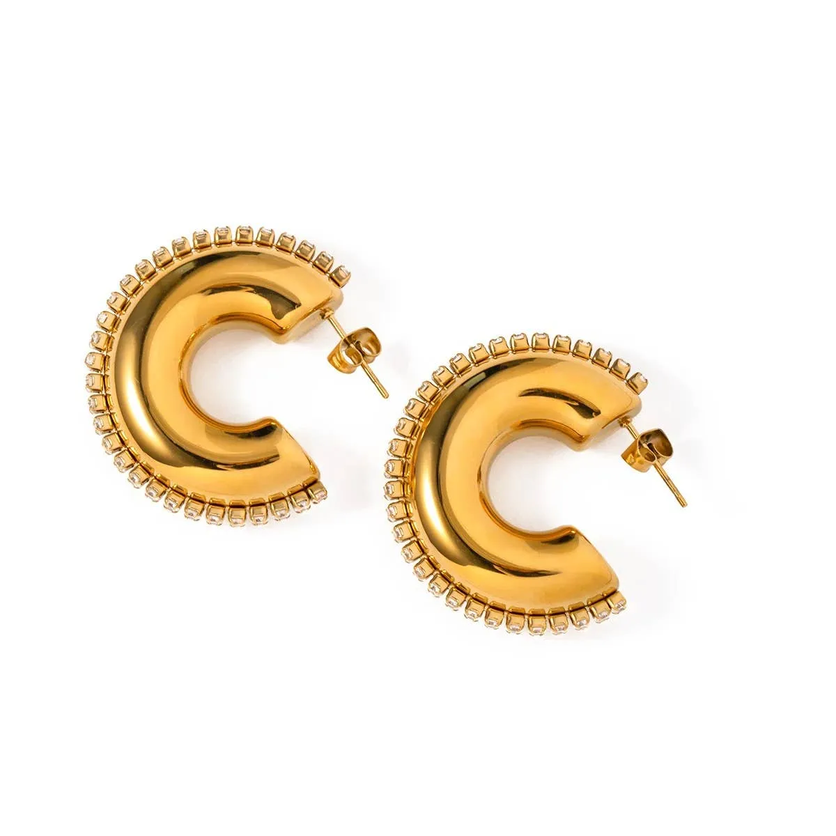 Gold Rhinestone Hoop Earrings