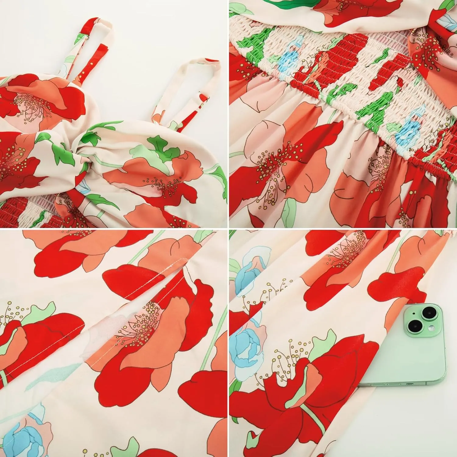 GRACE KARIN 2025 Women's Summer Spaghetti Strap Maxi Dress Smocked Floral Dress Sleeveless Boho Beach Sundress with Pockets