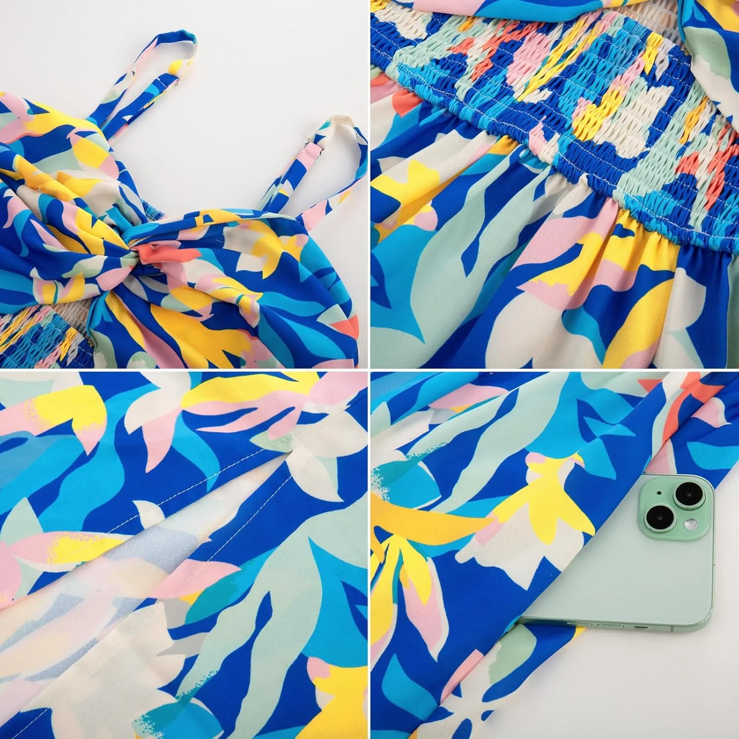 GRACE KARIN 2025 Women's Summer Spaghetti Strap Maxi Dress Smocked Floral Dress Sleeveless Boho Beach Sundress with Pockets