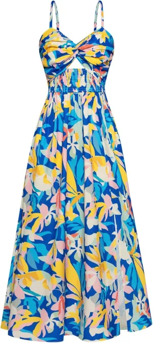 GRACE KARIN 2025 Women's Summer Spaghetti Strap Maxi Dress Smocked Floral Dress Sleeveless Boho Beach Sundress with Pockets