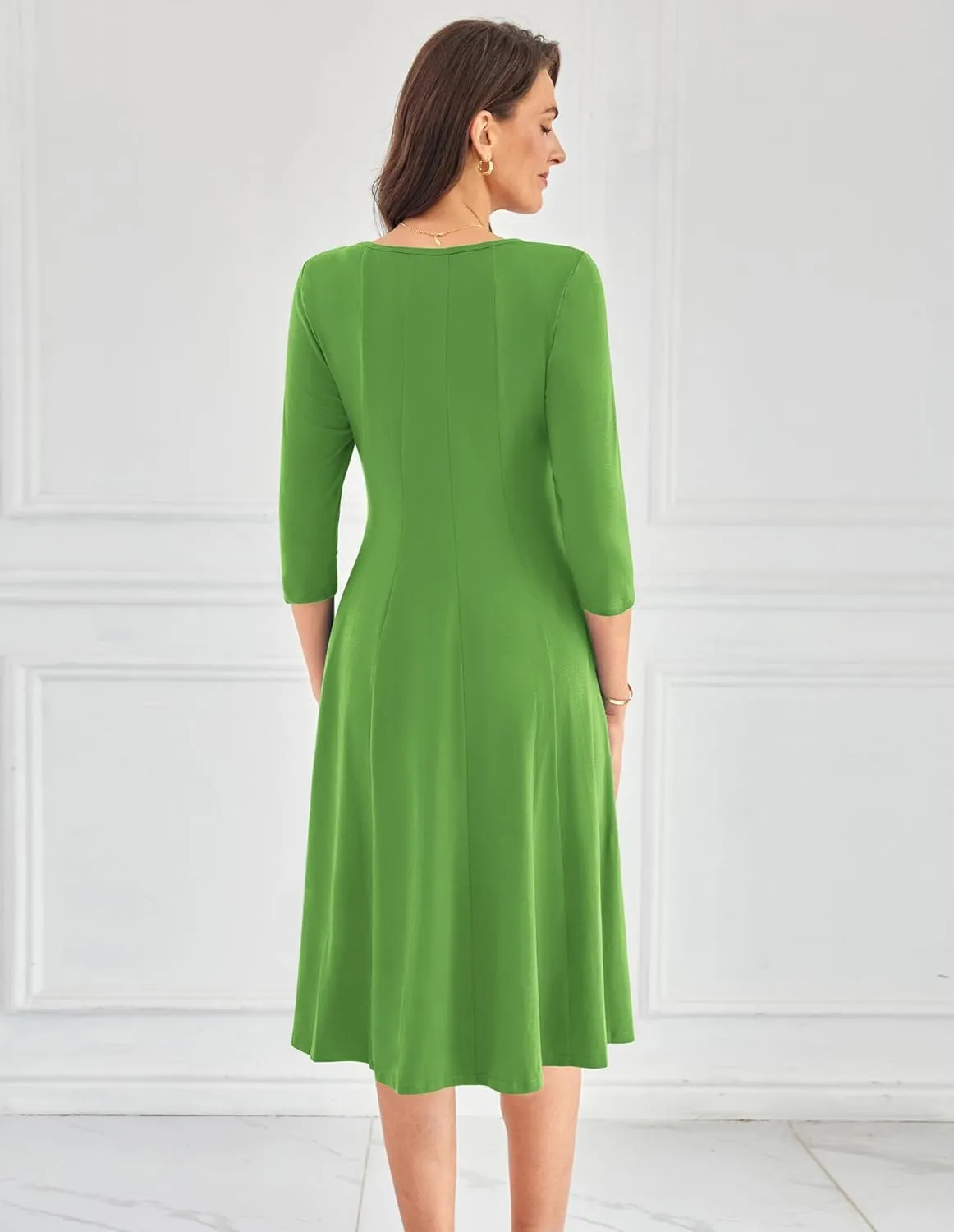 GRACE KARIN Womens 2025 Trendy Dresses Crew Neck 3/4 Sleeve A Line Loose Casual Midi Dress with Pockets