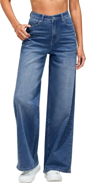 GRAPENT Wide Leg Jeans for Women Trendy High Waisted Stretchy Denim Pants 90s Baggy Jeans Trouser Jeans with Pockets