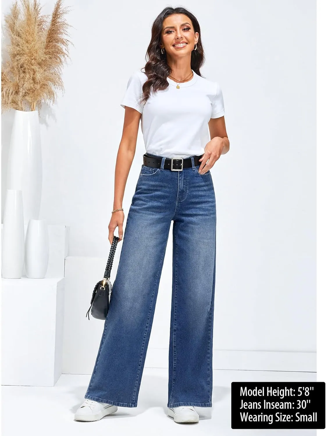 GRAPENT Wide Leg Jeans for Women Trendy High Waisted Stretchy Denim Pants 90s Baggy Jeans Trouser Jeans with Pockets
