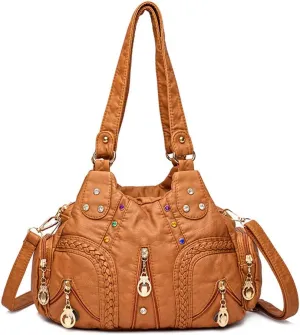 Handbag for Women Washed Leather Hobo Crossbody Purse Stylish Shoulder Satchels