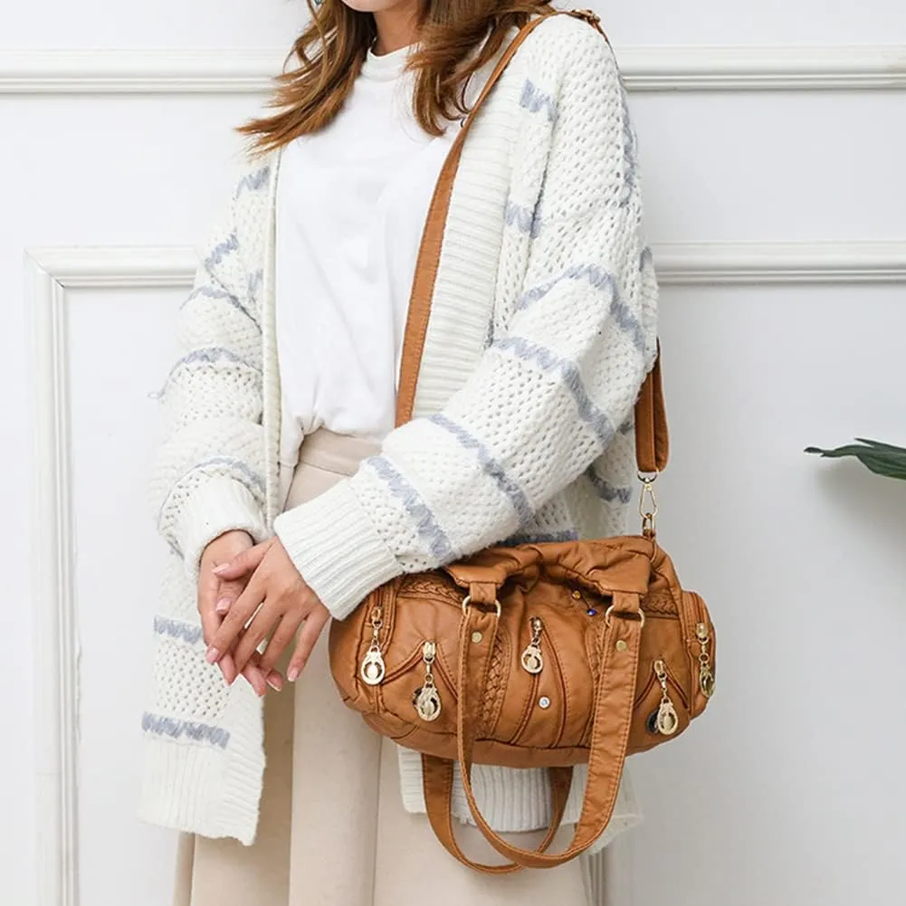 Handbag for Women Washed Leather Hobo Crossbody Purse Stylish Shoulder Satchels