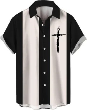 Hawaiian Shirt for Men Summer Stylish Color Block Striped Tropical Shirts Short Sleeve Button Down Beach Vacation Top