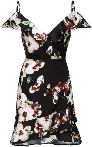 HHmei Women Ladies Camisole Cascading Ruffle Off Shoulder V-Neck Print Mini Dress