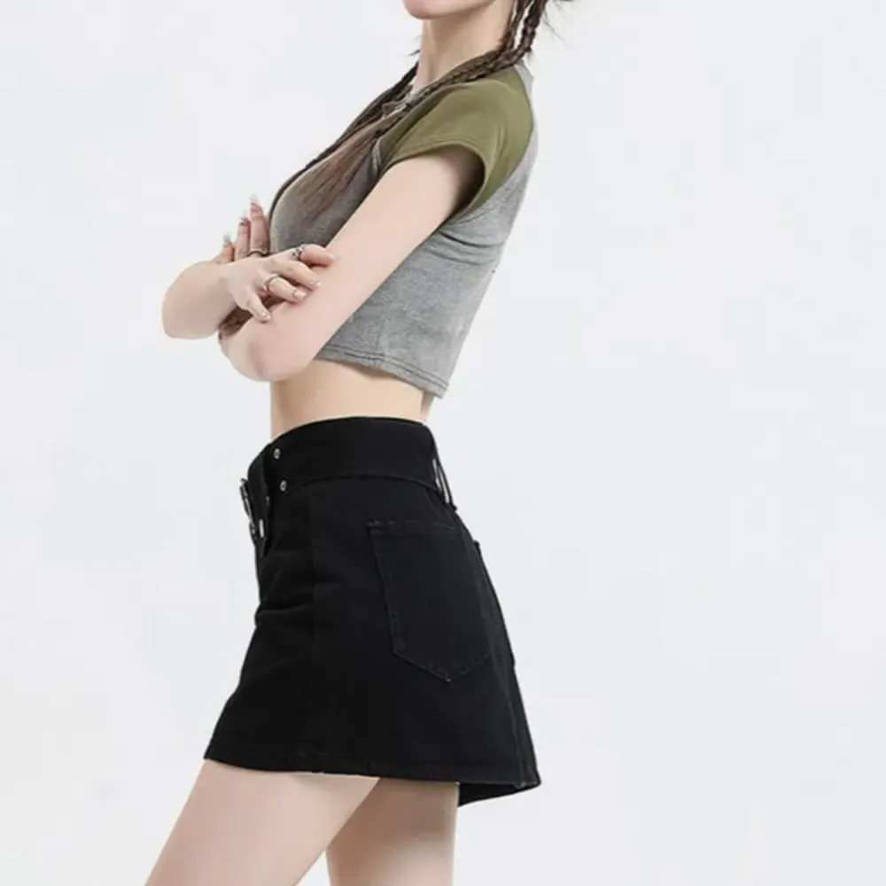 High Waisted Spicy Girl Skirt, Denim A-line Skirt, Short Stature, Slimming and Hip Hugging Skirt