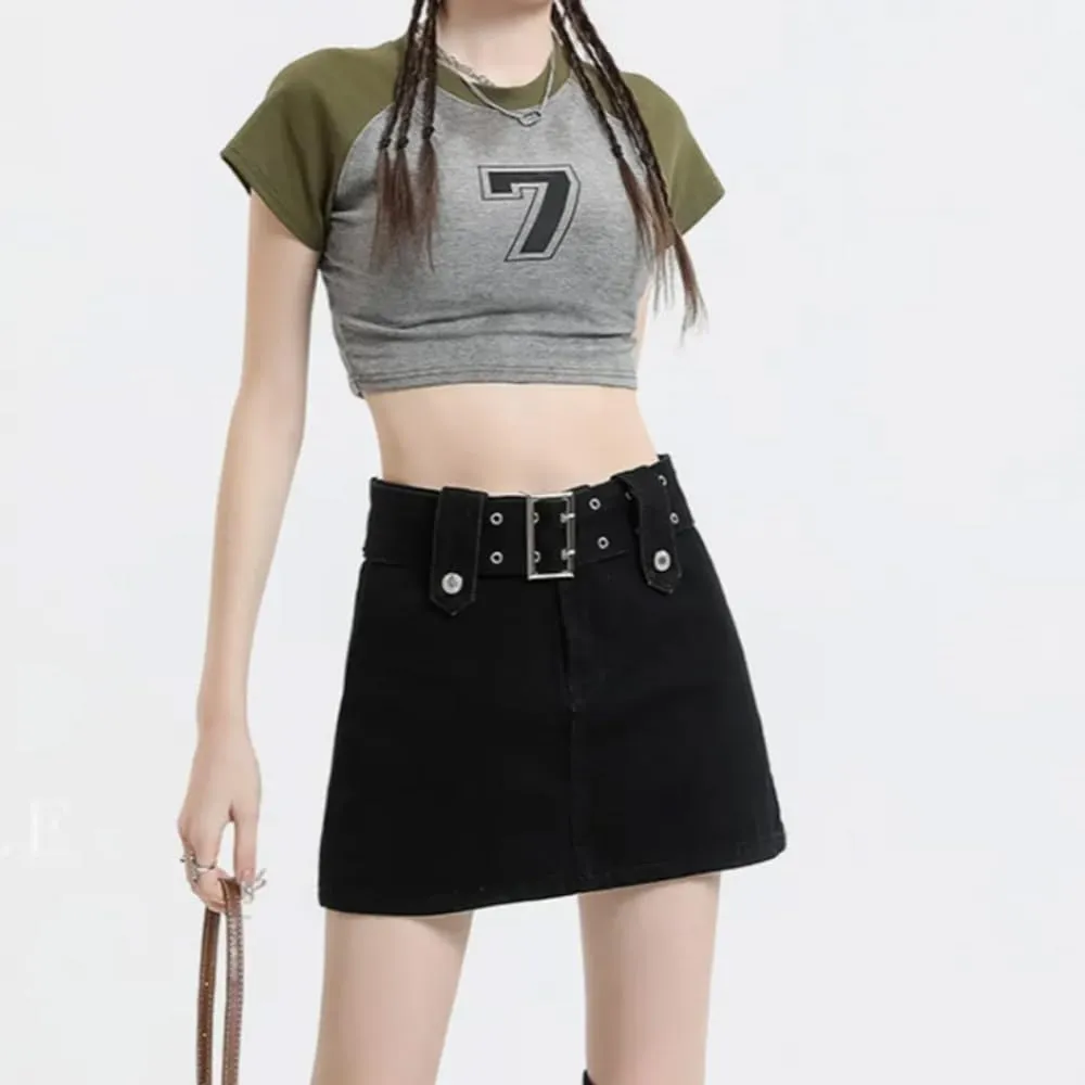 High Waisted Spicy Girl Skirt, Denim A-line Skirt, Short Stature, Slimming and Hip Hugging Skirt