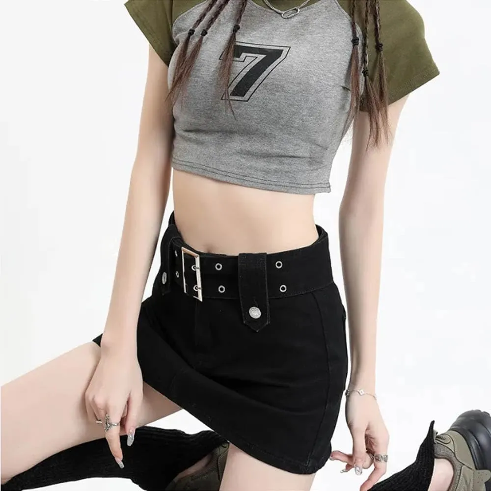 High Waisted Spicy Girl Skirt, Denim A-line Skirt, Short Stature, Slimming and Hip Hugging Skirt
