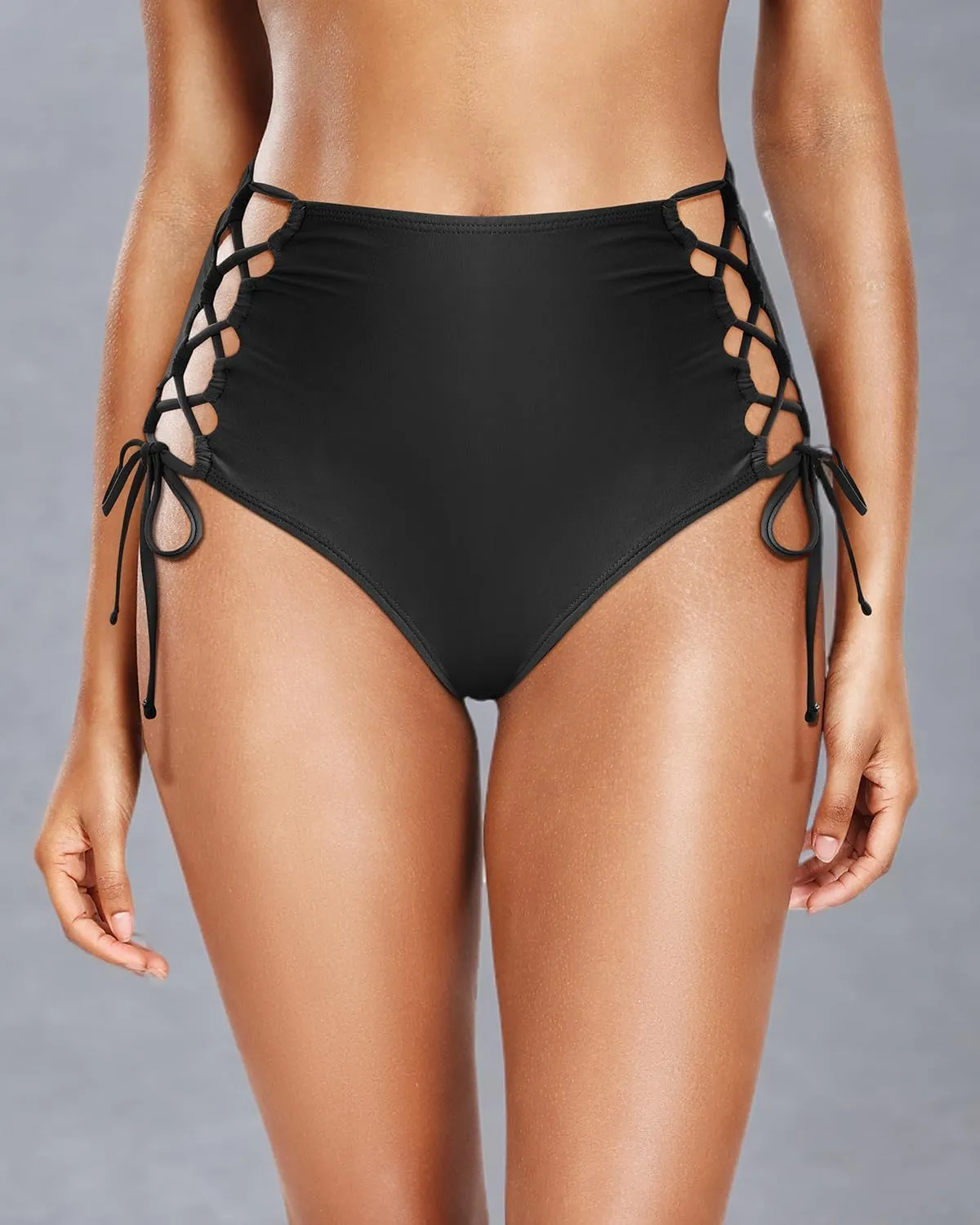 Holipick Women High Waisted Bikini Bottoms Tummy Control Swimsuit Bottoms Strappy Swim Bottom